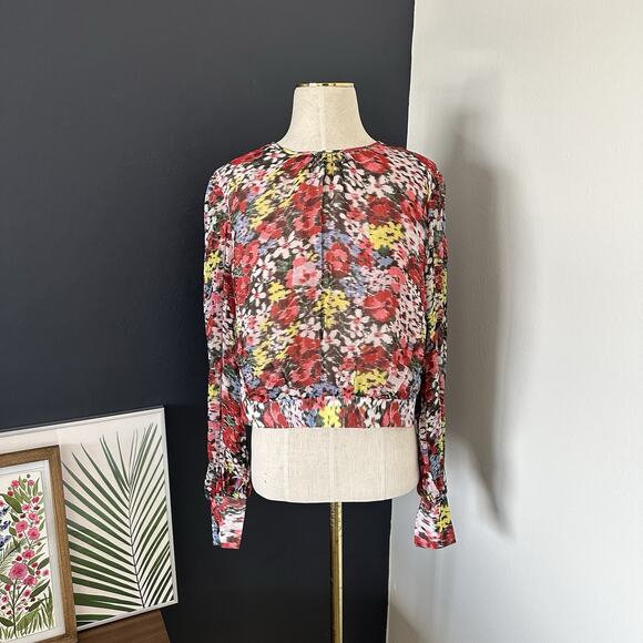 Boden Blouson Sleeve Floral Print Moire Bloom Cropped Top Open Back - Picture 4 of 13